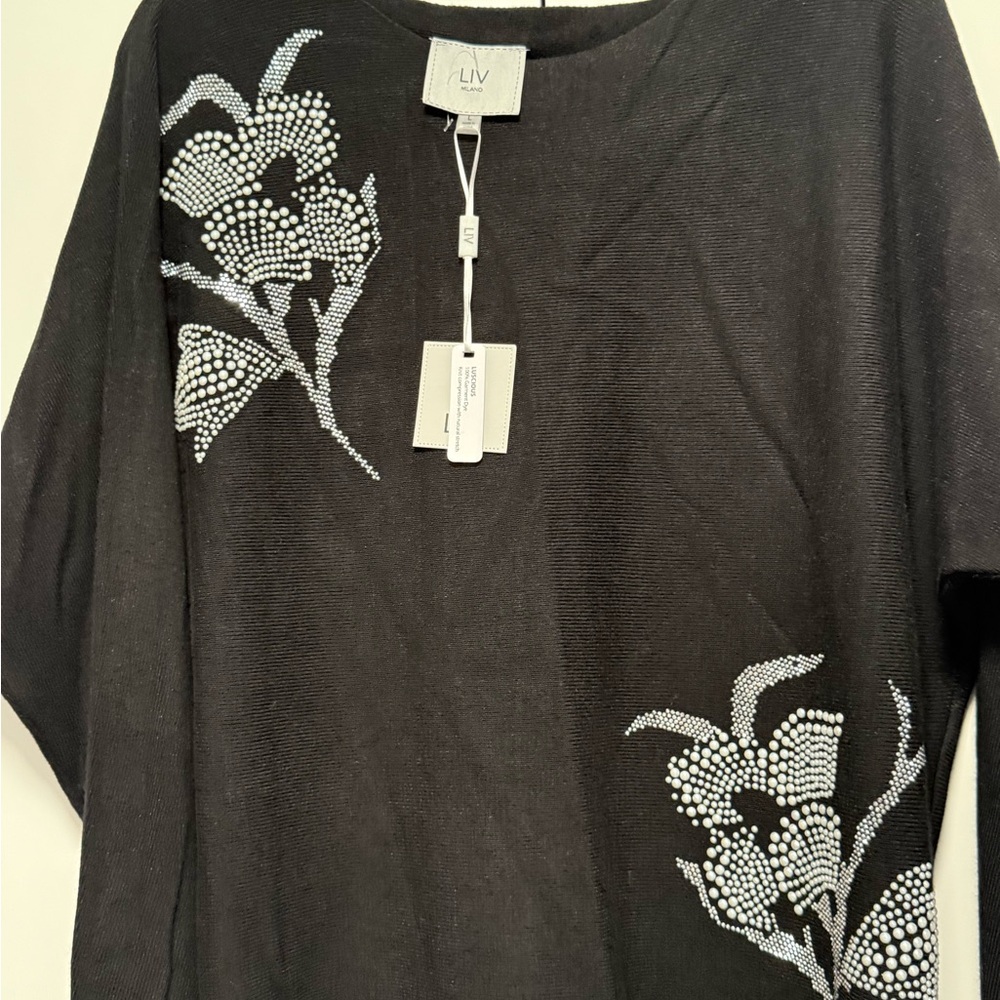 LIV Black Blouse with White Embellishments